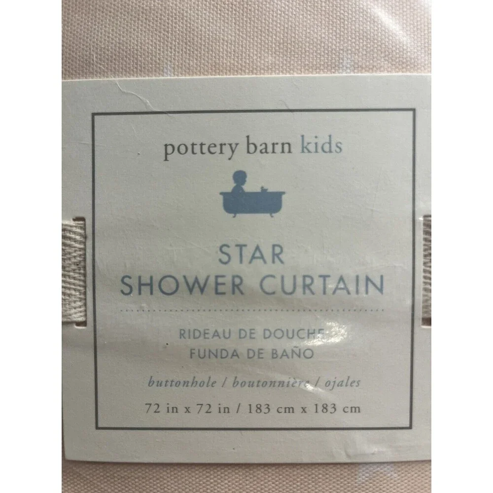 New Pottery Barn Blush Pink Star Shower Curtain 100% Cotton
